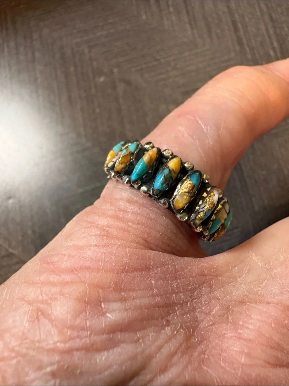 Santa Fe Style Spiny Turquoise in Sterling Silver, 1.00 ctw Size 8, 9, and 10.